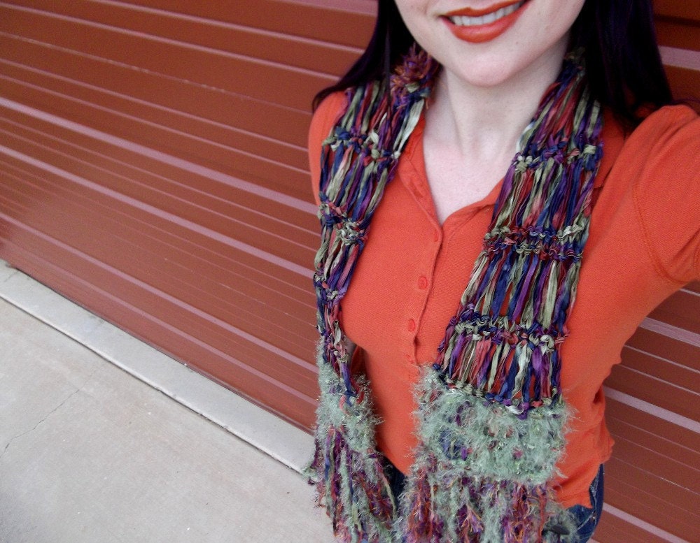 Knit Fashion Scarf Womens Ribbon Scarf Purple, Green, Orange, Navy Blue Accessories