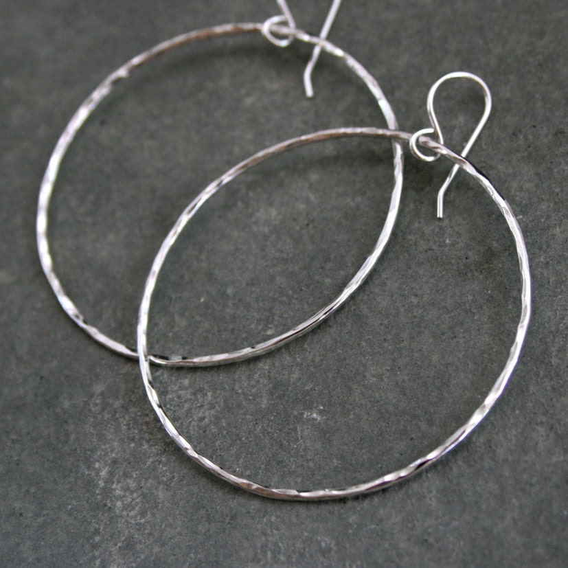 Eternity Earrings, Extra Large Sterling Silver Hoops, Round Hoops, Hammered texture