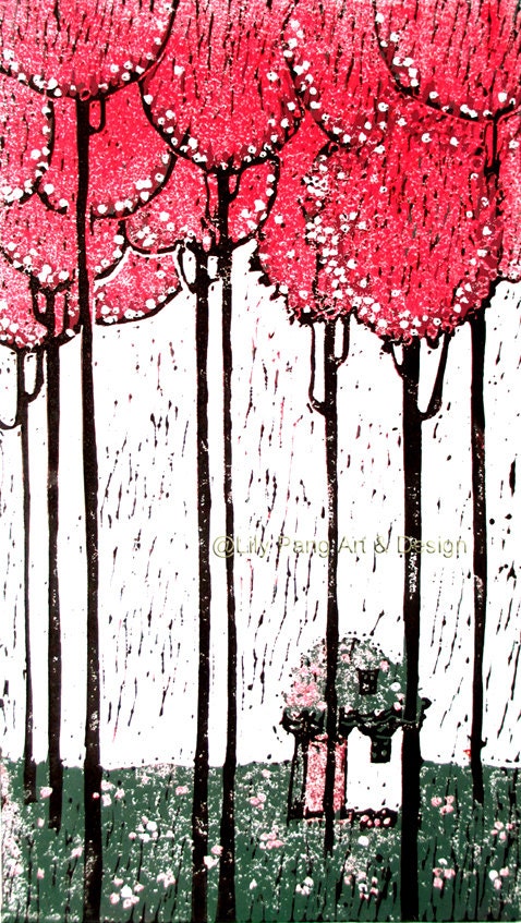 Spring Field Limited Edition Linocut Hand-Pulled Reduction Print