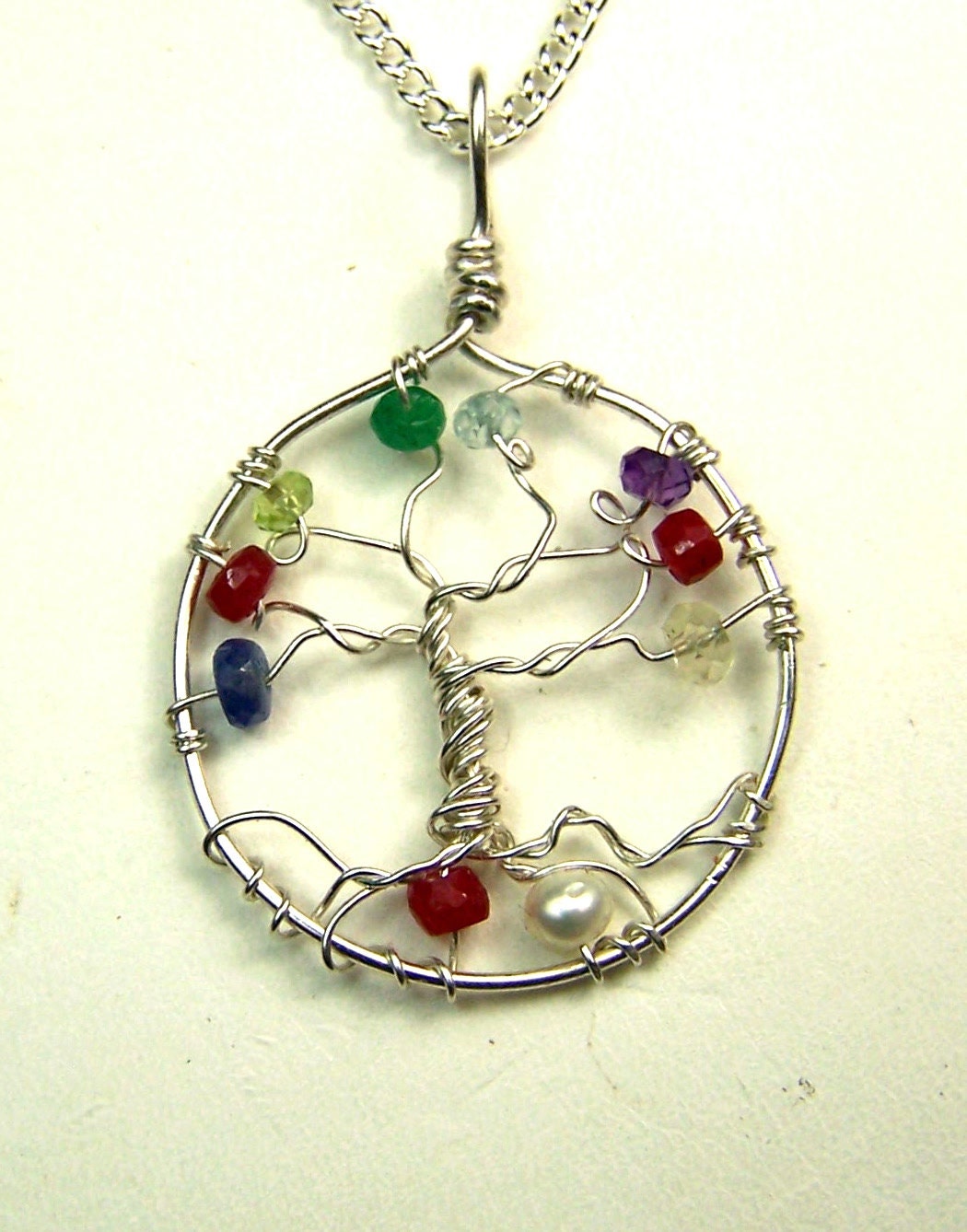 Tree of Life necklace - Genuine Gemstones - small Pendant with Chain - Sterling Silver - Ruby - Emerald - Sapphire - Peridot - Amethyst