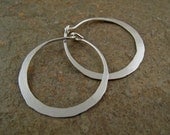 Small Silver Hoop Earrings, 1" Hammered Sterling Silver Hoops, Minimalist Modern Simple Earrings