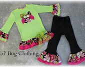 Custom Boutique Girl Owl Lime Lace Funky Floral Flower Tee Pant  3m 6m 9m 12m 18m 2T 3T 4T 5T 6 7 8 girl