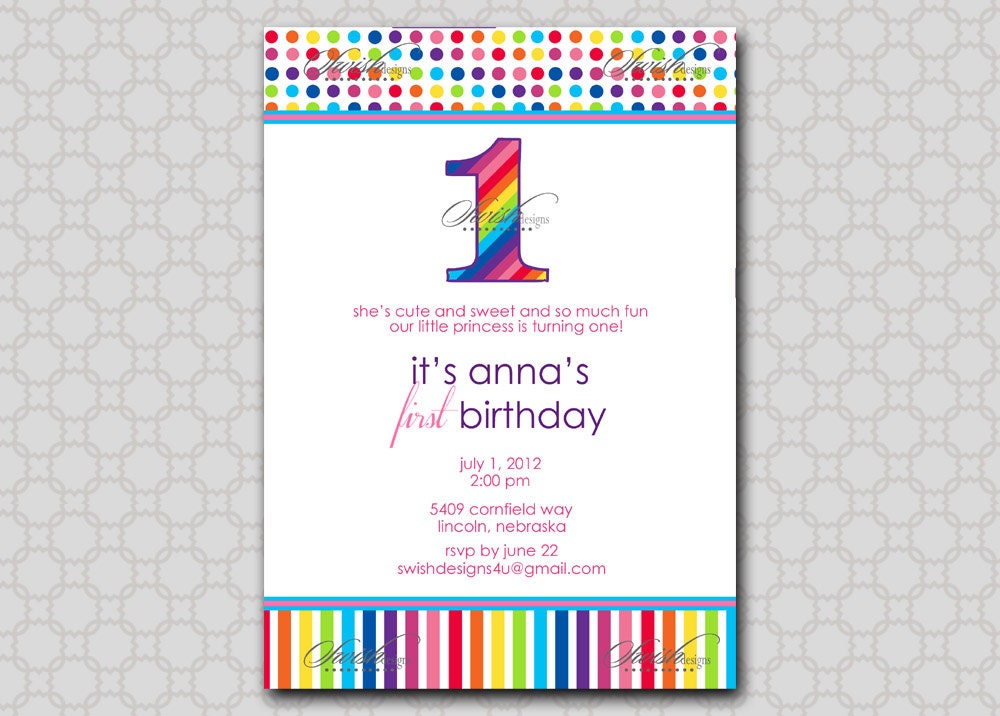 Rainbow Birthday Invitation - boy-girl- Digital Printable Birthday 5x7 Invite Il_570xn