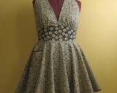 Navy Floral 50s Halter Apron