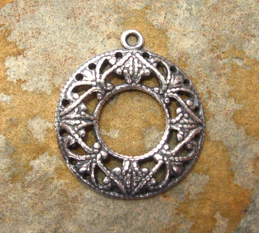 2 Filigree Toggle Rings Antique Silver -  Trinity Brass  LOW SHIPPING