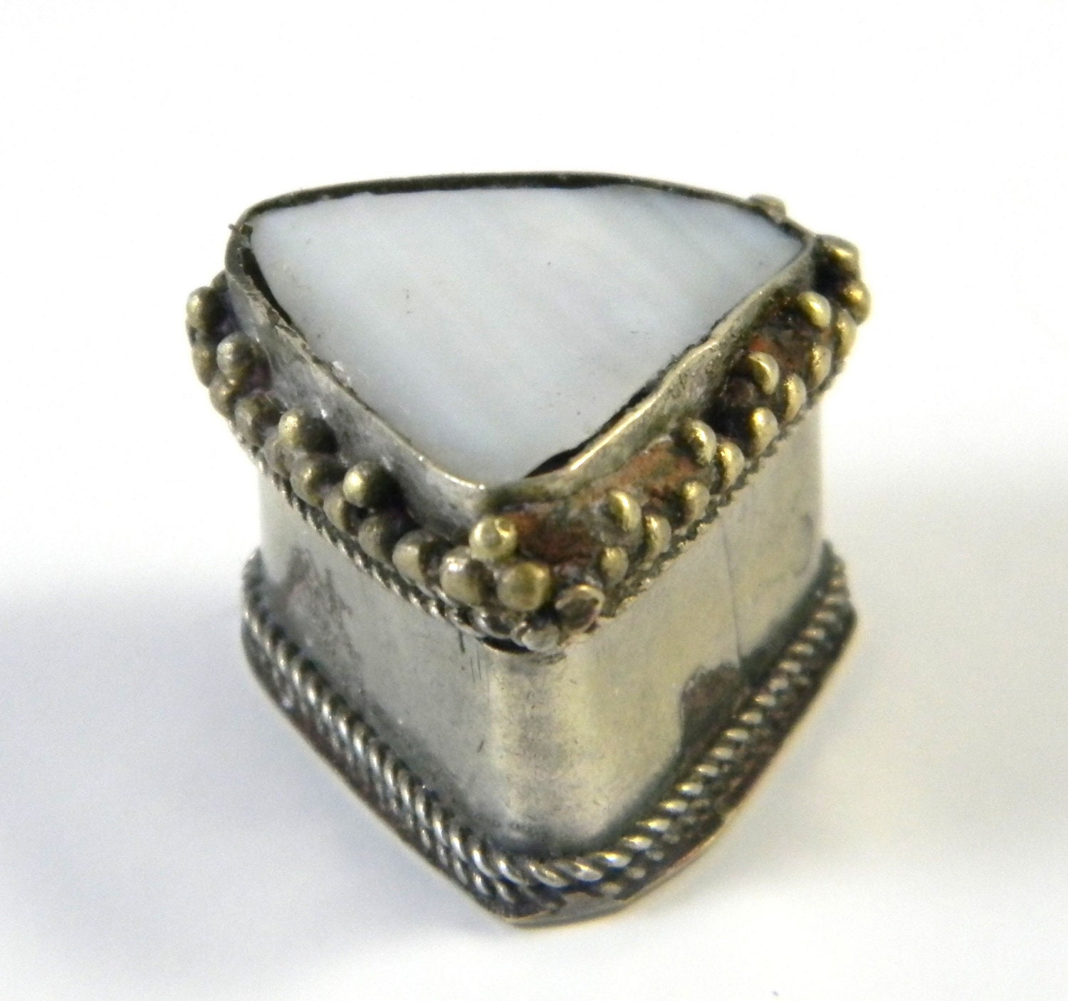 Vintage pill box, in silver alloy with mother of pearl top - almost 100 years old