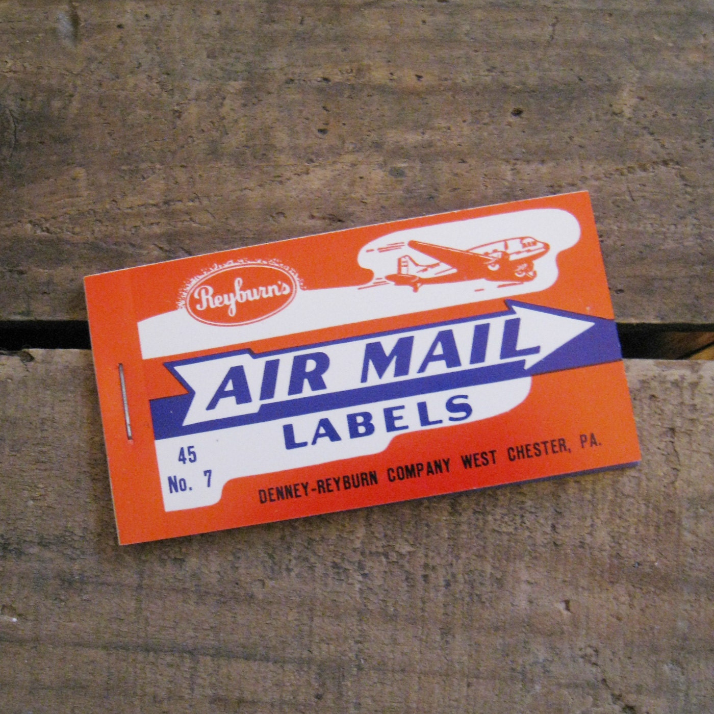 Vintage Gummed Labels Book - Via Air Mail - Arrow Design - 45 Labels Total
