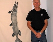 Fish Art...Extraordinary Great Northern Pike GYOTAKU Fish Rubbing Original on tan muslin