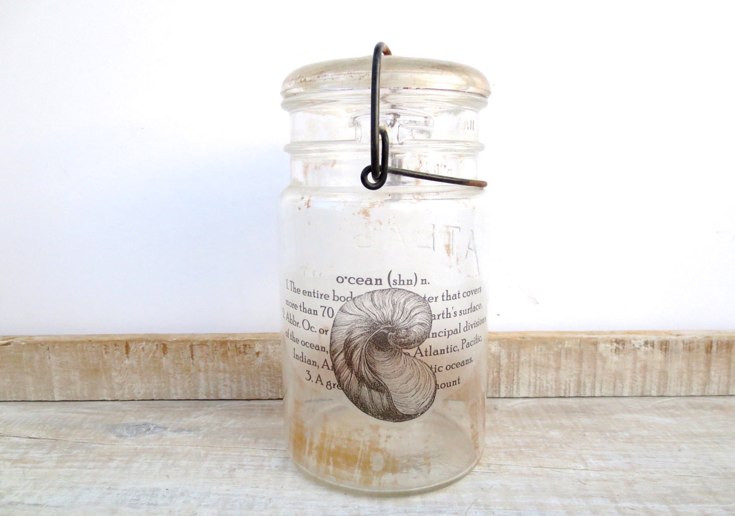 Seashell // Maine Decor // Vintage Mason Jar // Vintage Beach House // Air Plant Holder //  Nautical Vase //  Shabby Chic