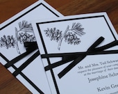 Winter Wedding Invitation, Pinecone, Forest, Cream and Black, Winter Wonderland, Satin Ribbon