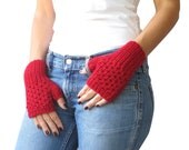 Red Knitting Fingerless Gloves by Afra