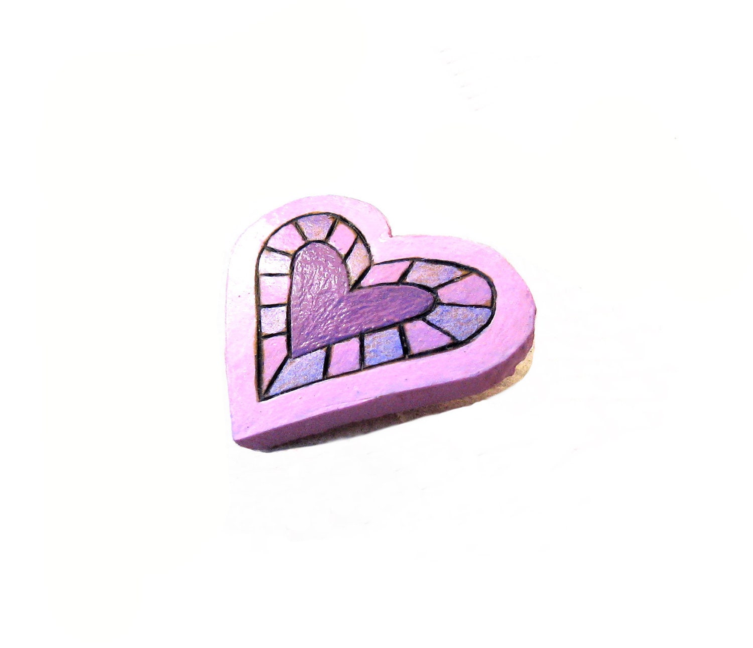 Gourd Heart Pin Brooch Pink Purple Bright Funky Whimsical Fun Woodburned & Painted