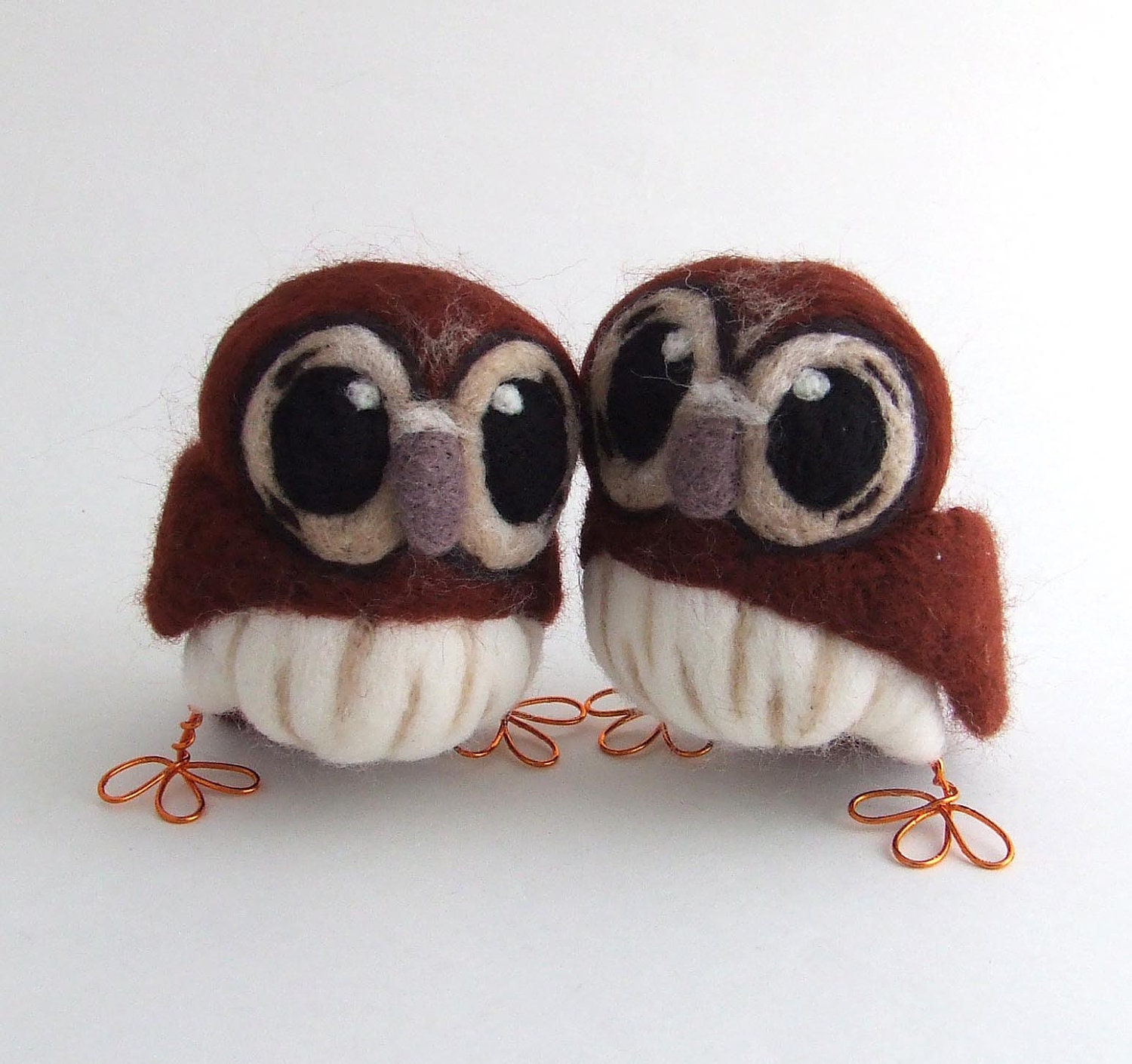 Needlefelted Tawny Owl Felt Mini Bird in Chestnut Brown