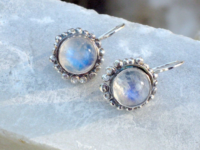 Silver  Rainbow Moonstone Earrings - Gemstone Dangle Earrings