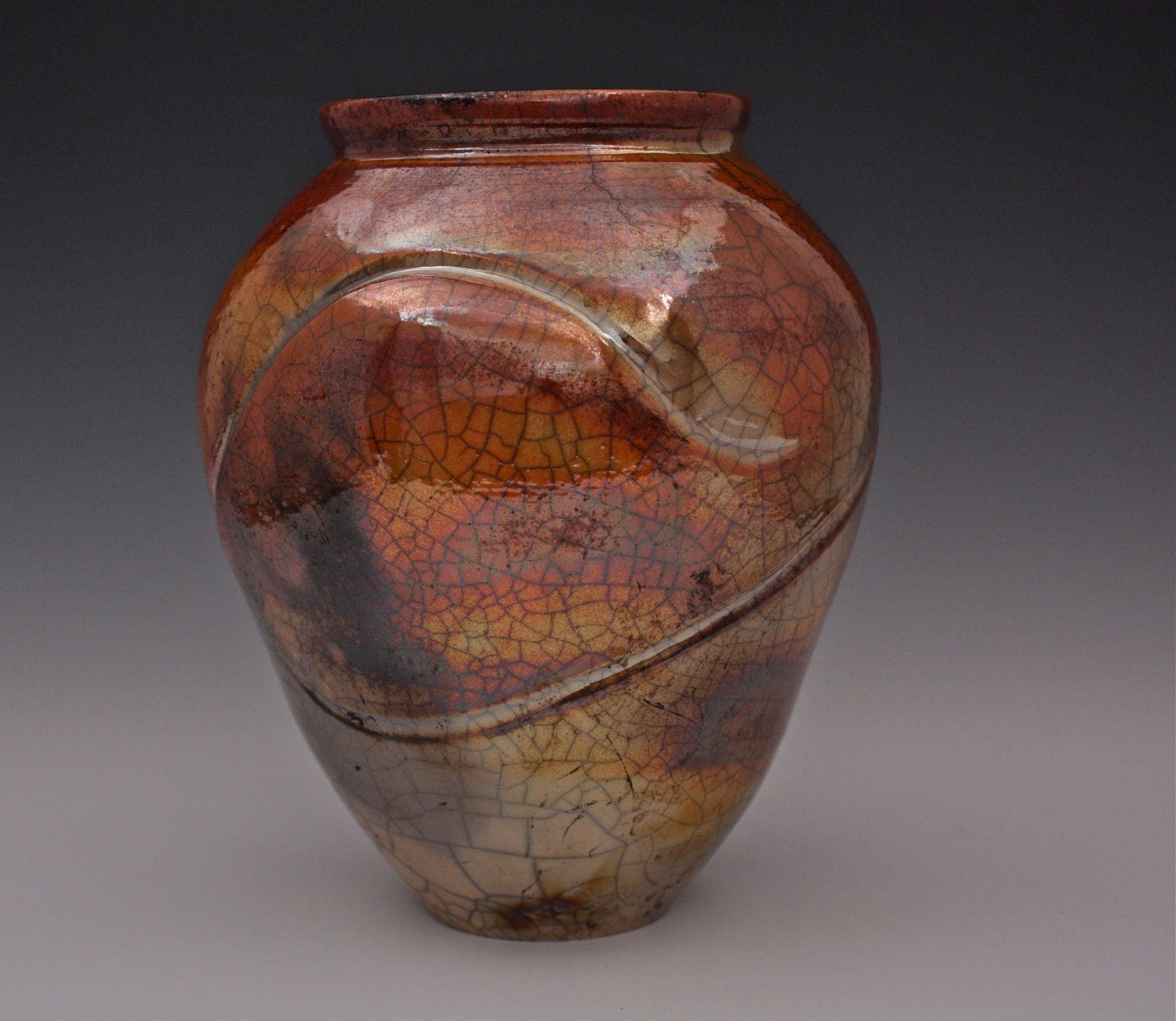 Raku Sunset Colorful Ceramic Vase