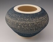 Ceramic Textured Vase Raw no Glaze Blue Stain Pottery