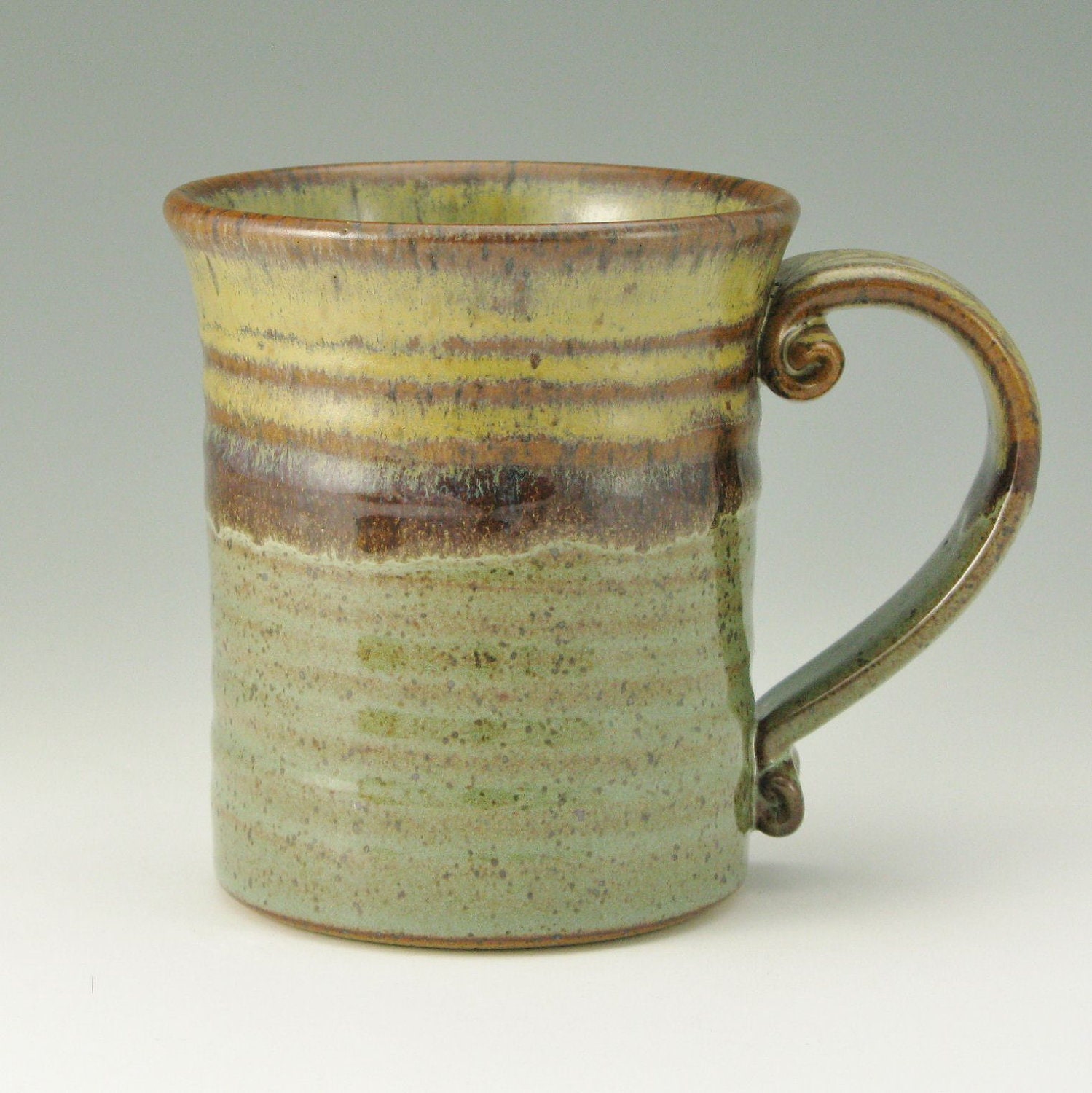 Coffee Mug, Tea Mug, 18 Ounce Mug, Rich Brown, Sage Green, Ready To Ship