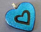 Dichroic Glass Heart, Love Pendant, Blue Heart, Handmade Jewelry - Soul Mate - 288 -2