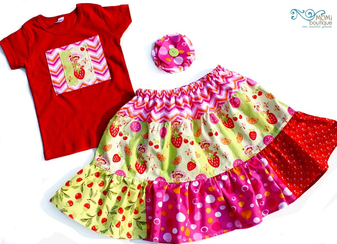 You choose sz 18 2 3 4 Strawberry Twist twirl skirt set....Momi boutique