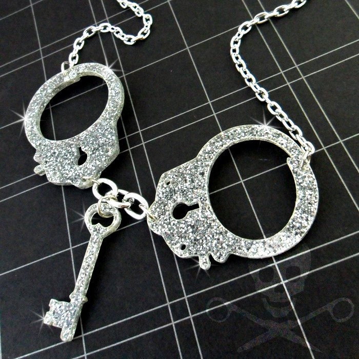 SILVER GLITTER HANDCUFF- Laser Cut Acrylic Necklace