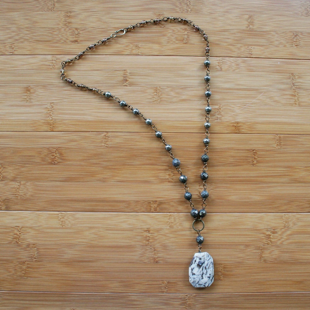 Stella Necklace - Pyrite, Graphic Feldspar, and Copper Glass
