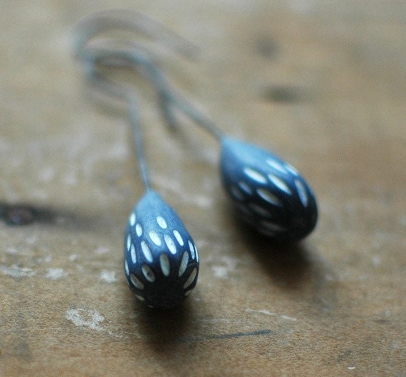 The Tide hand carved earrings in blue