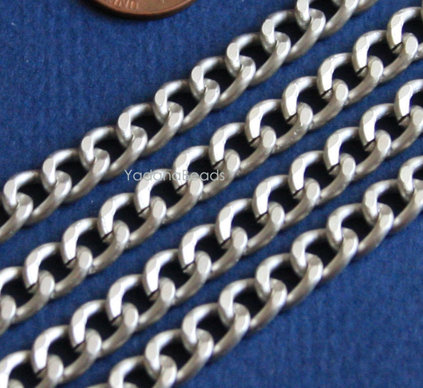 5 ft of Aluminum Curb open link chain  7X10mm - Matte Silver color