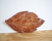Stoneware Ceramic Leaf Plate in Shino Glaze - Rusty Orange Leaf Plate
