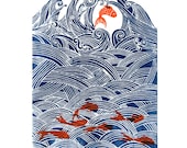 seven fish for luck. Original hand pulled screen print.