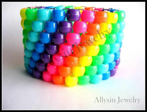 Neon Rainbow Kandi Cuff, Raver Plur Bracelet