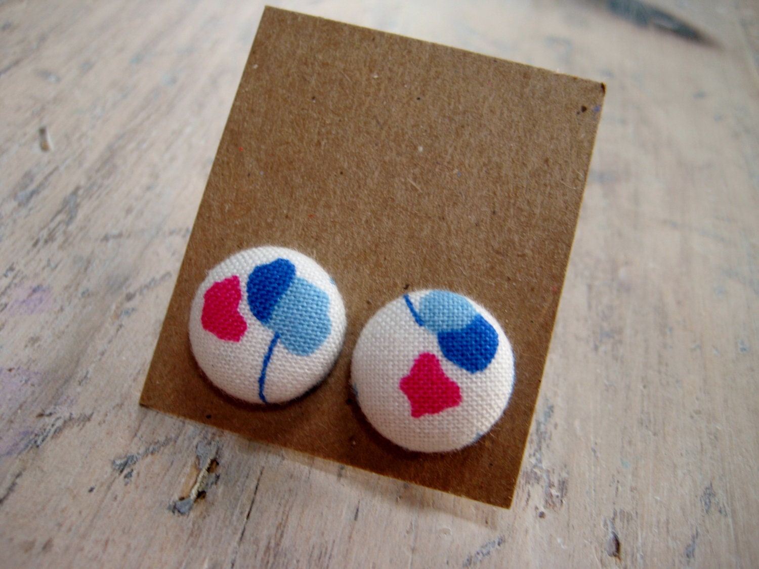 button earrings - pink & blue, on white