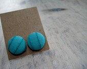 button earrings - teal with sewn detail