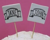 Ceramic Wedding Cake Topper - Name Ribbons