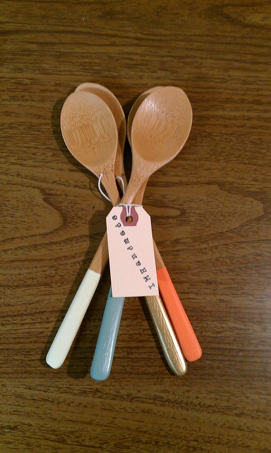 Wooden Spoons Set of 4: Orange, Gold, Yellow, and Light Blue