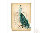 Mannequin, Peacock, Collage, Art Print, Bustle, Giclee, Art Print, Vintage Style, Dress form, Peacock Feathers