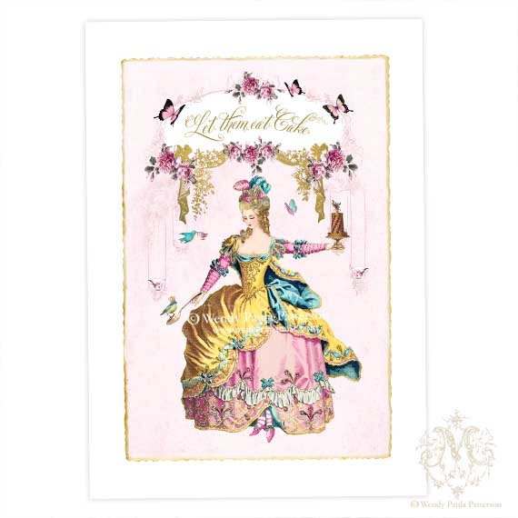 Marie Antoinette, Collage Art print,  Let them eat Cake, Giclee, Poster, Pink Rose Garden