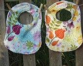 Custom Baby Girl Gift Set with  2 toddler size bibs   in bright floral fabrics