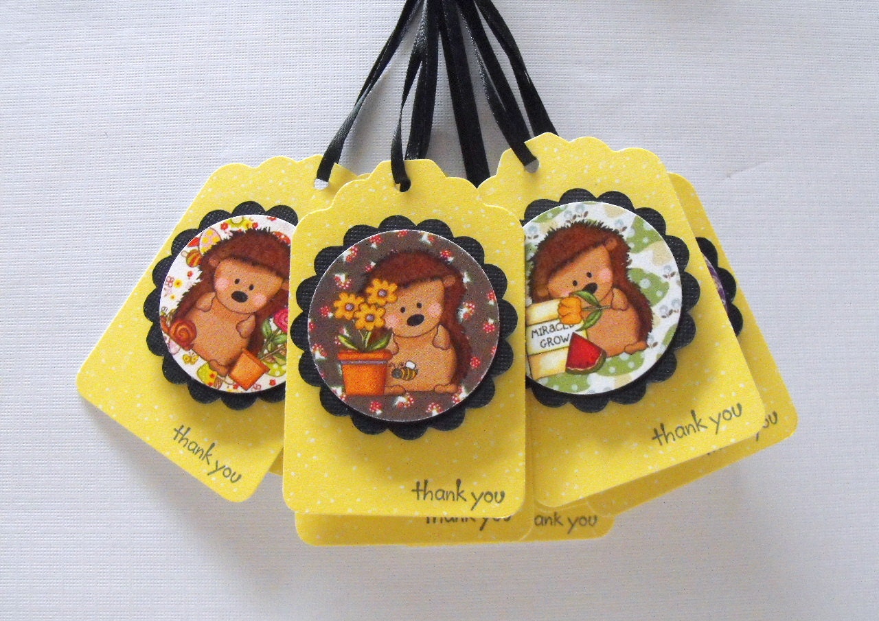 Hedgehog Thank You Tags set of 8 ribbon included