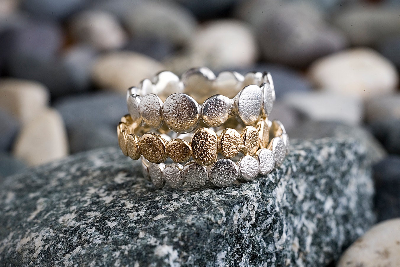 Gold Vermeil and Silver Pebble Set