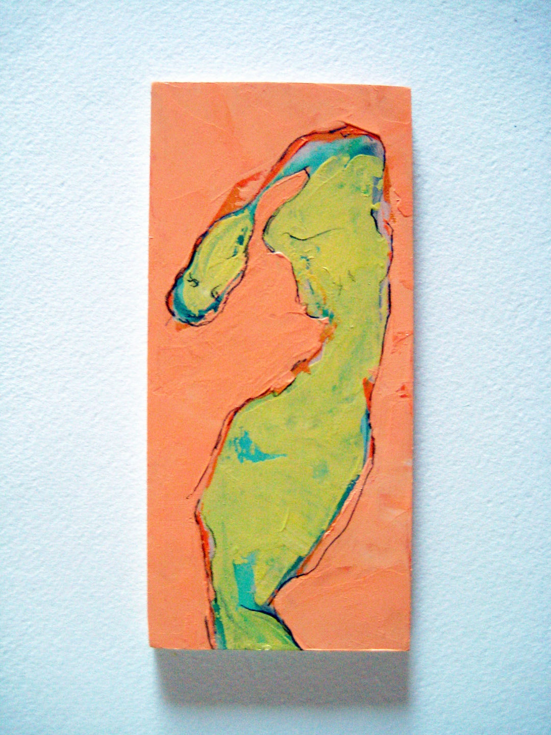 Figure on birch small acrylic painting on birch wood