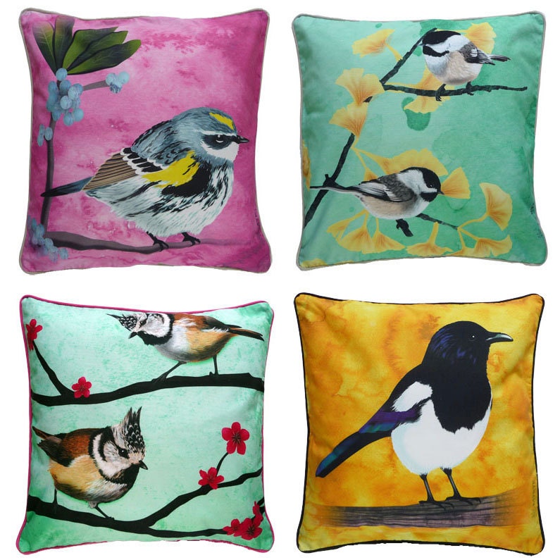 Set of Four Pillow cases DELUXE - cushion covers of your choice of birds 16x16inch 40x40cm