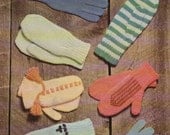 vintage 70s beehive knitting pattern book 140, children's mitts, socks and gloves