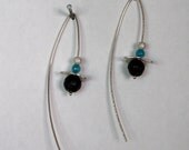 Handmade Earrings - Silver lava flower - jade and decoration