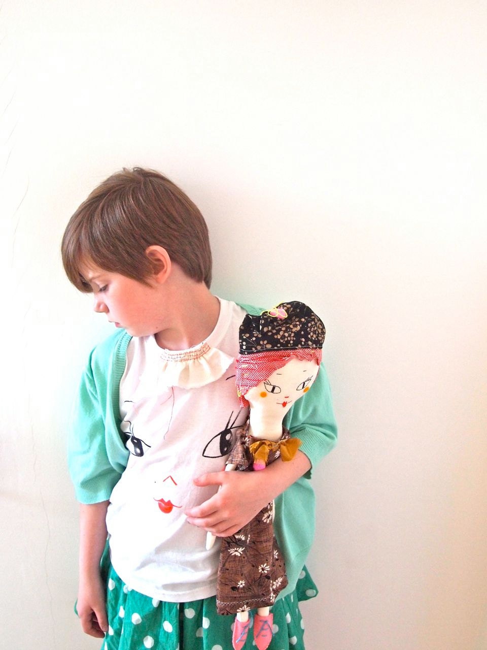 Cyber Monday etsy sale Rag doll cloth art doll cream linen embroidered face Molly Dolly, Little Min