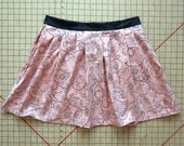 ALine Mini Skirt Large Black and Pink Vintage Telephone Polka Dot