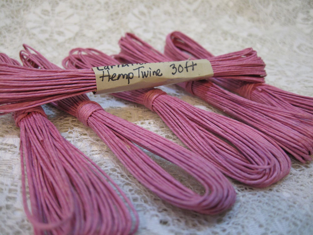 Carnation Pink Natural Hemp Macrame Cord Twine 30ft