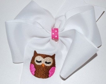 Embroidered Owl Big Hair Bow Hoot Bird Boutique Cute