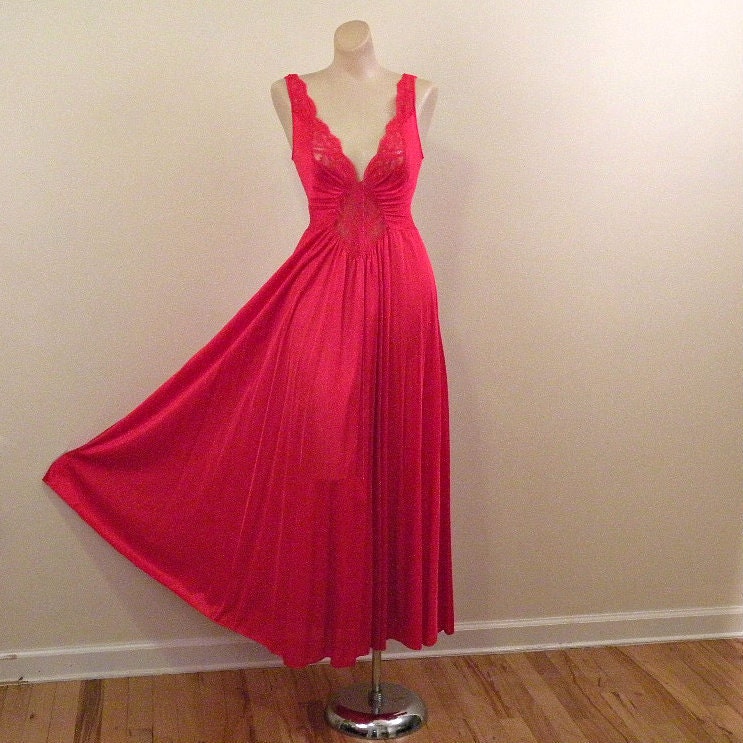 80s Sweeping Cherry Red Olga Gown  Medium