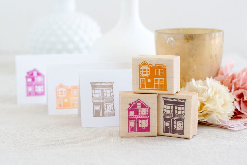 Victorian House Stamp Set - Handcrafted and Wood Mounted - Great for Place Cards Scrapbooking Gift Tags We've Moved Cards
