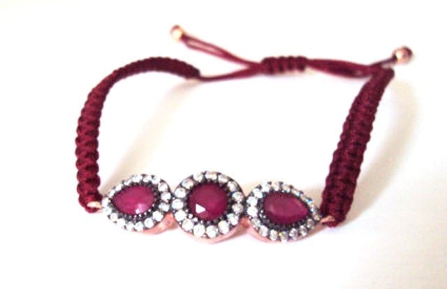 Ruby Bracelet on Macrame Band for Casual Wear